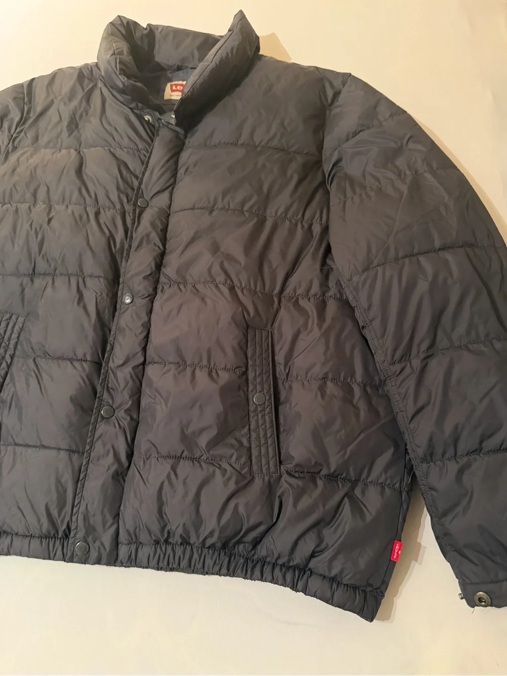 Vtg Levi’s Men’s 2XL Black Puffer Coat Jacket Snap Front Nylon Insulated Coat